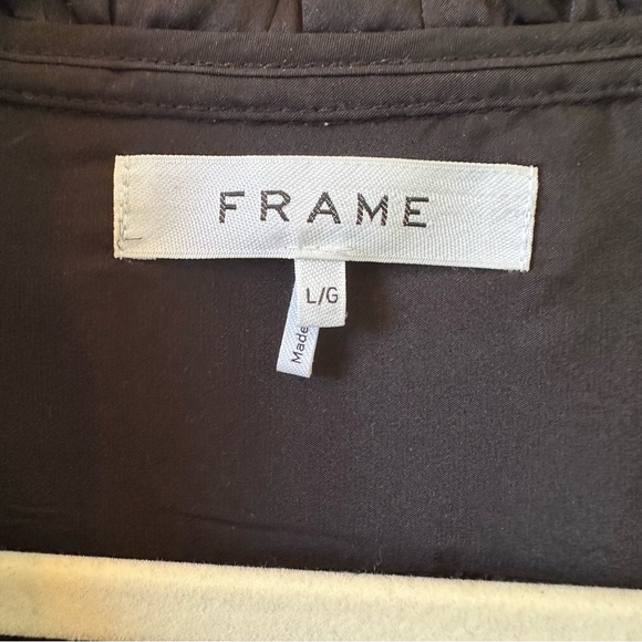 FRAME black 100% silk ruffle blouse size large - Picture 2 of 9